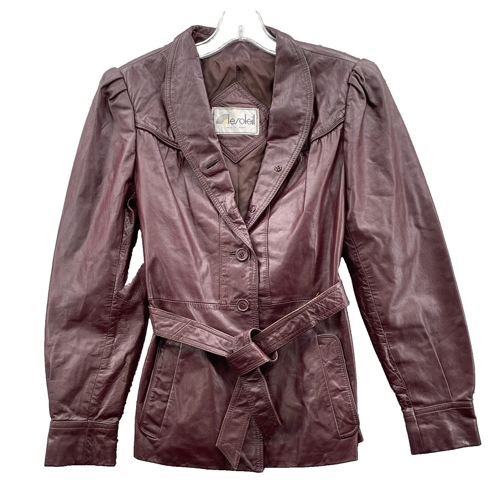 Vntage Lesoleil Leather Jacket Women 5-6 Brown Belted Coat 80's Corpcore Classic